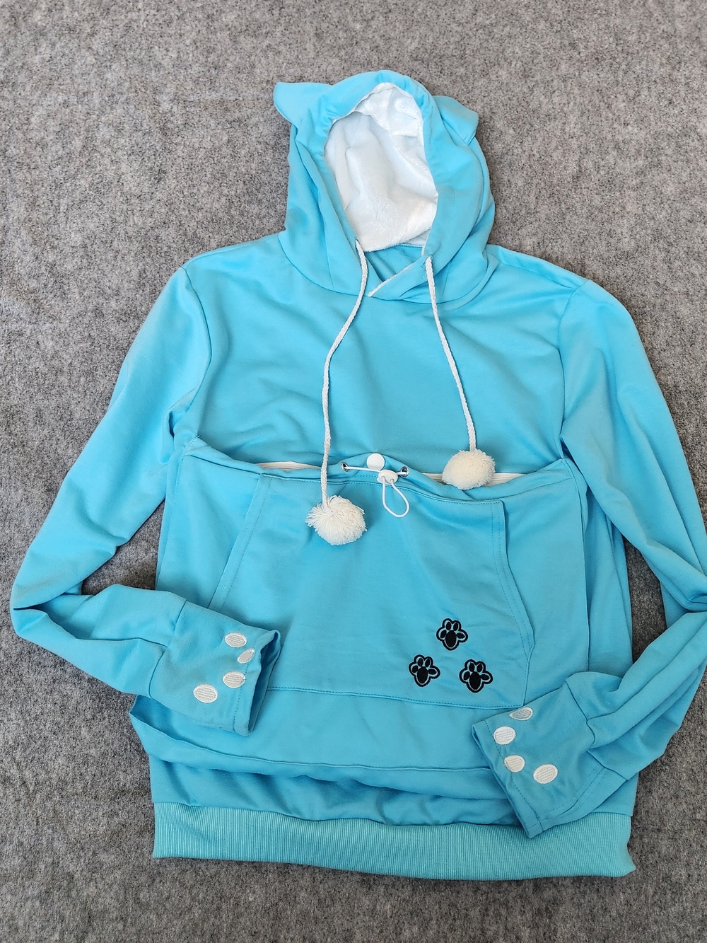 Pet Carrier Hoodie Sweatshirt Unisex M Blue Cat Dog Front Pouch Removable Fabric